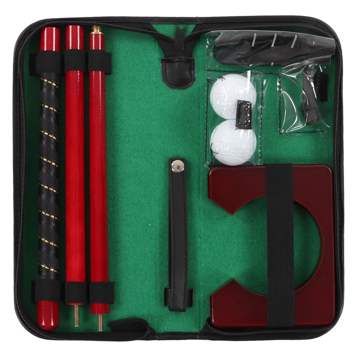 Set golf putting portabil 3 sectiuni, lemn, negru, 70x10x5cm