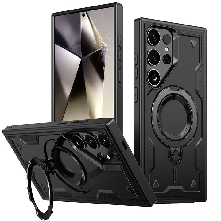 Husa pentru Samsung Galaxy S24 Ultra Daden® Hybrid Armor, MagRing, Antisoc, MagSafe, Inel rotativ, Calitate Premium, Negru