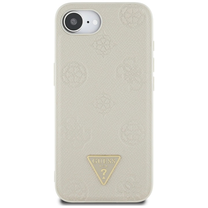 Carcasa Guess Grained Hot Stamp Peony Triangle Logo, cu MagSafe, compatibila cu iPhone 16e, Bej