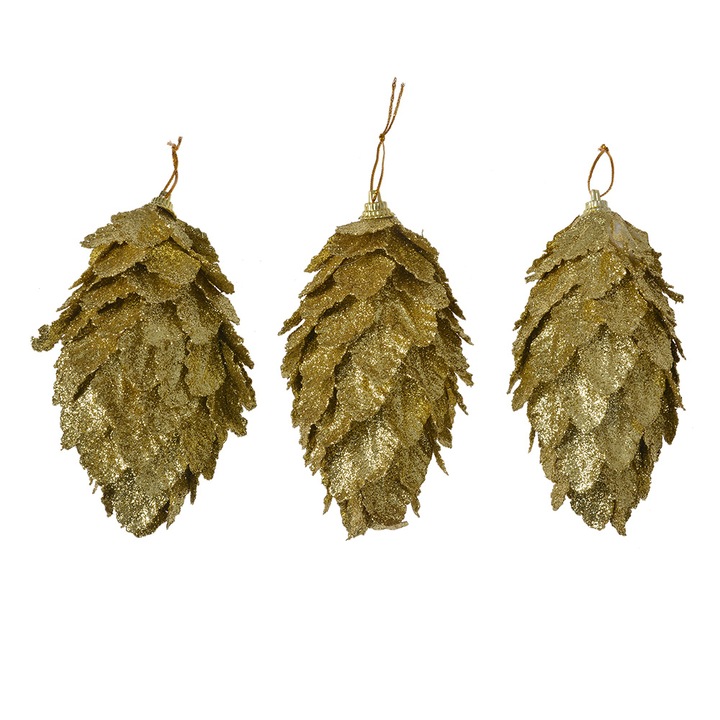 Комплект от 3 златни пластмасови коледни украси за елха Ø 7x13 см