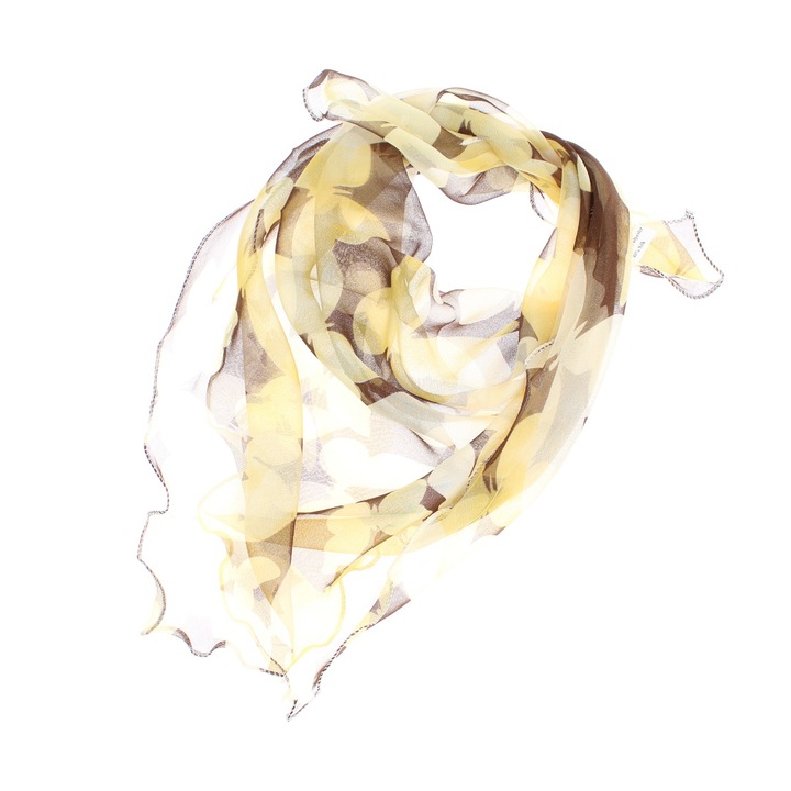 Esarfa de dama, Buticcochet, 60x60 cm, 40% matase 60% poliester, imprimeu cu fluturi, Maro - ES2154