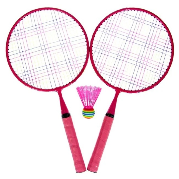 Set 2 Rachete de Badminton din Plastic pentru copii Roz cu Fluturas 46 cm