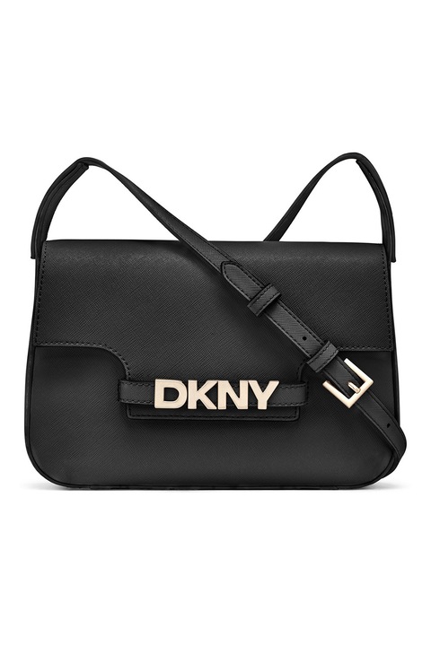 DKNY, Geanta crossbody de piele cu logo, Negru