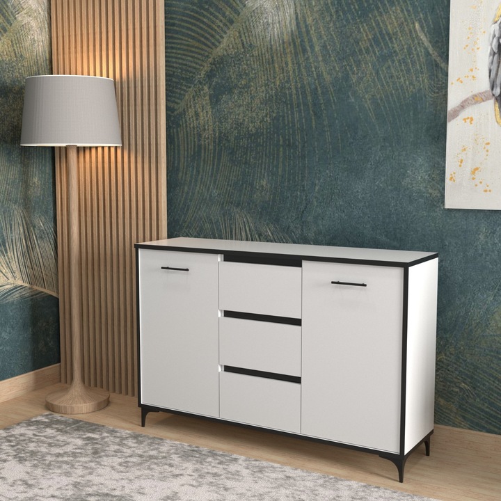 Comoda Atelier Alisia, dimensiuni 120x34x83 cm, 2 usi, 3 sertare, culoare casmir