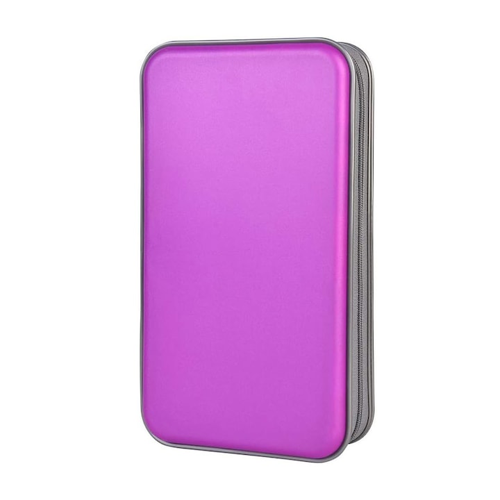 Mapa CD/DVD 96 Locuri alavisxf xx, Casa + Auto - Organizator cu Buzunare Transparente si Fermoar, din Polipropilena (PP) cu Maner Portabil-Mov