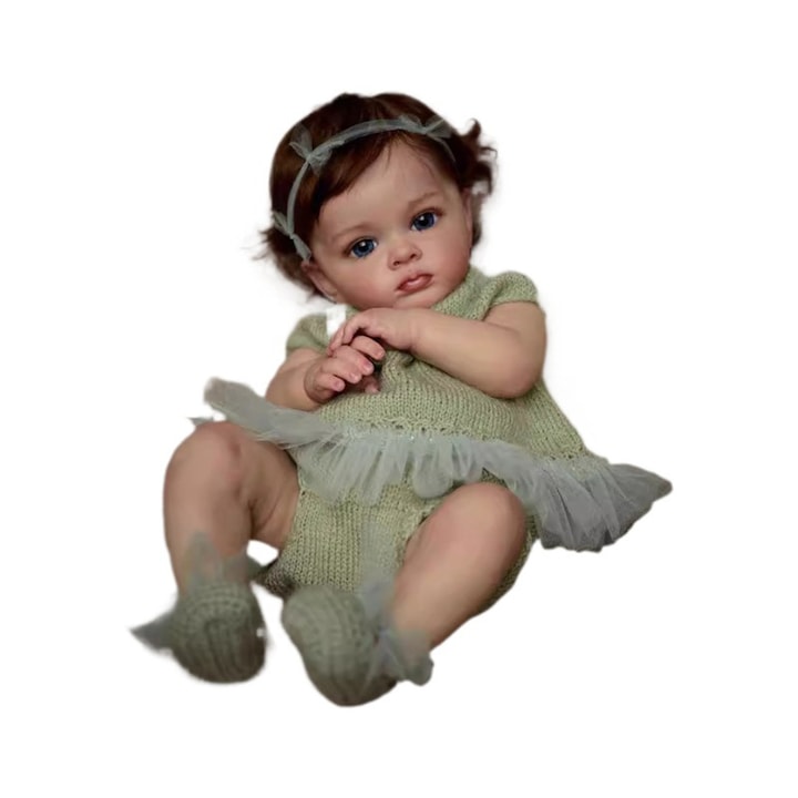 Кукла Reborn Tutti ANTCOOL Silicone, Реалистичен вид, Изящна 3D живопис, Симулация на бебе, 3+ години, 55 см, зелен