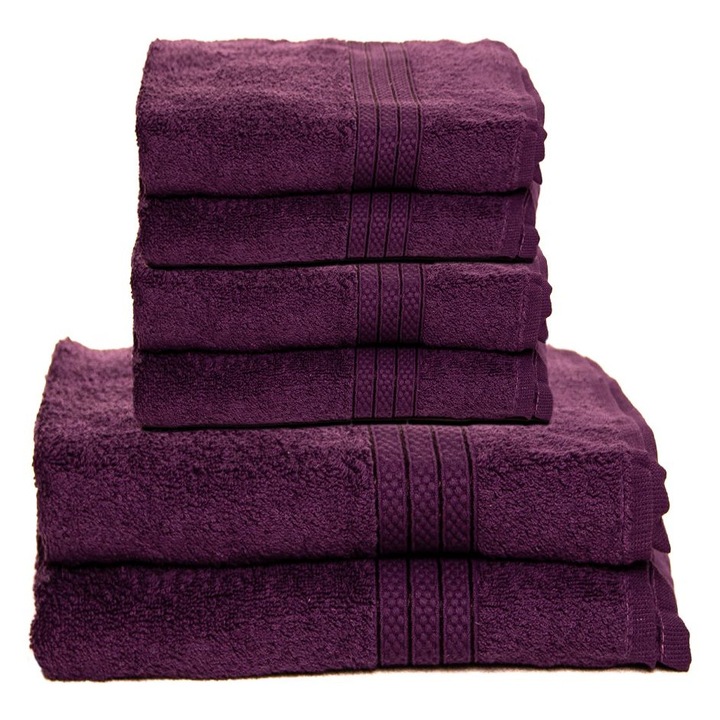 Set 6 Prosoape de Baie Calitate Premium, 100% Bumbac Royal Purple