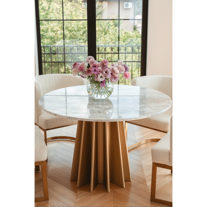 Трапезна маса от масивно дърво с плот от естествен мрамор, 120x80 см