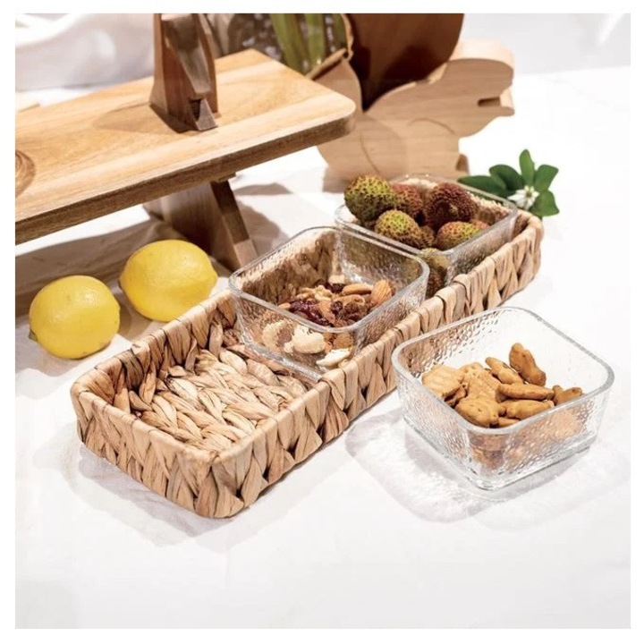 Set de 3 boluri din sticla cu suport, BREZIUM