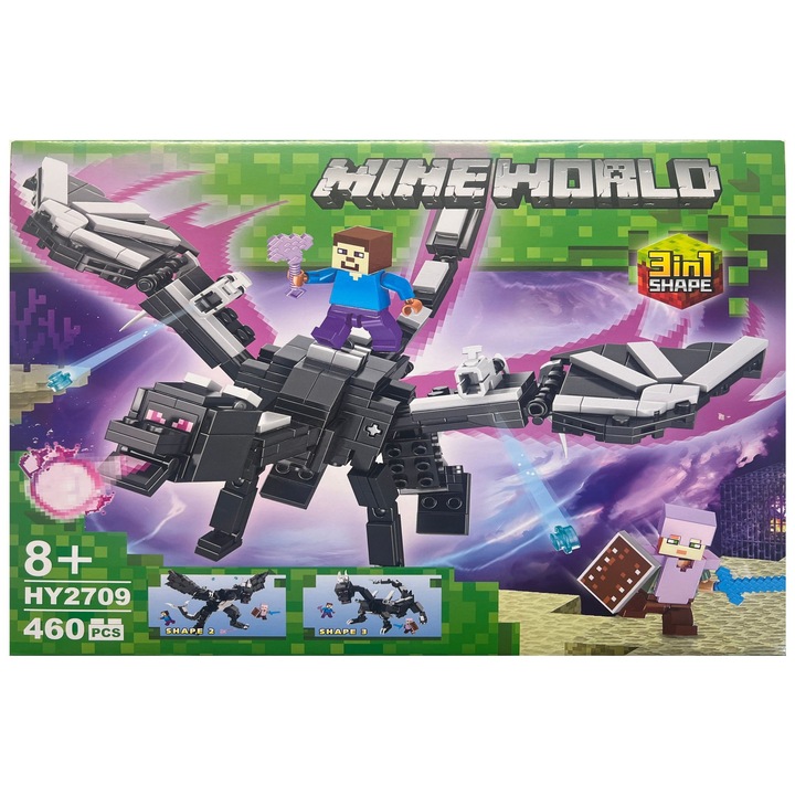 Minecraft MineWorld építőkészlet, Sárkány 3 az 1-ben, 460 darabos
