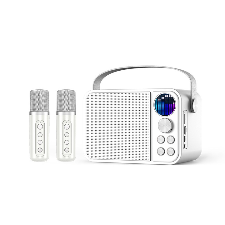 Boxa portabila, Bluetooth 5.0, Karaoke, Sunet stereo, Calitate audio HIFI, Incarcare USB, Alb