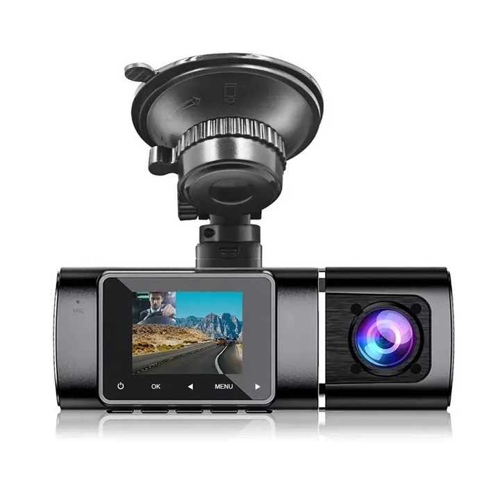 Cameră Auto DVR Duală, Full HD, Vedere Nocturnă, 1.5 inch, 170 FOV