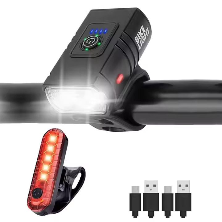 Set Lumini Bicicleta/Trotineta, Far Cu Led, Inteligent, 6 Moduri Iluminare, Stop Spate, Incarcare USB, cu Acumulatori, Negru