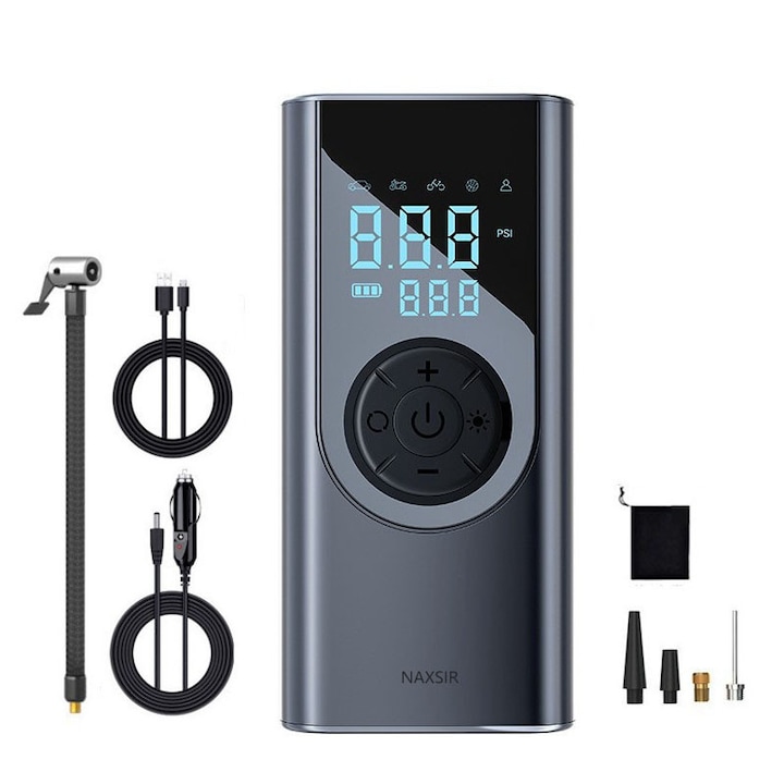 Compresor Auto Portabil NAXSIR, Afisaj digital, 150 PSI, Negru