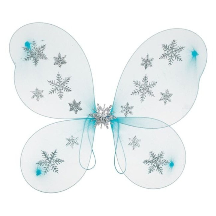 Aripi deghizare fluture bleu 47×38 cm cu glitter argintiu si fulgi – accesorii petrecere, carnaval, joaca rol – ANTBRO®
