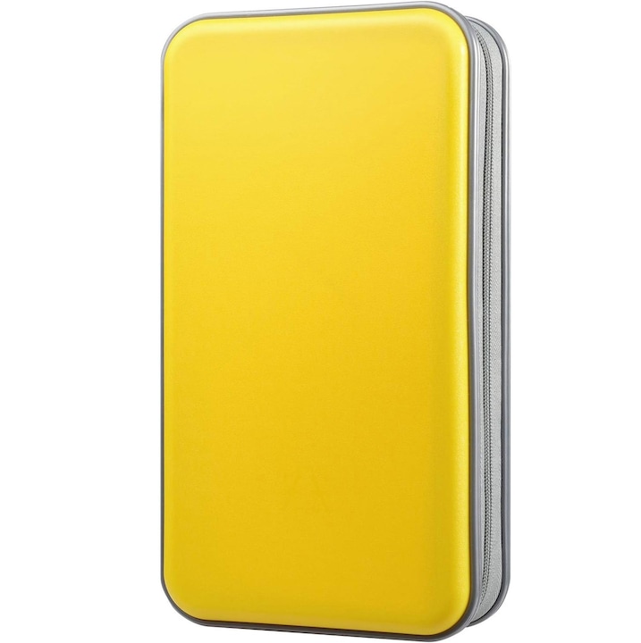 Mapa CD/DVD 96 Locuri alavisxf xx, Casa + Auto - Organizator cu Buzunare Transparente si Fermoar, din Polipropilena (PP) cu Maner Portabil-Galbena