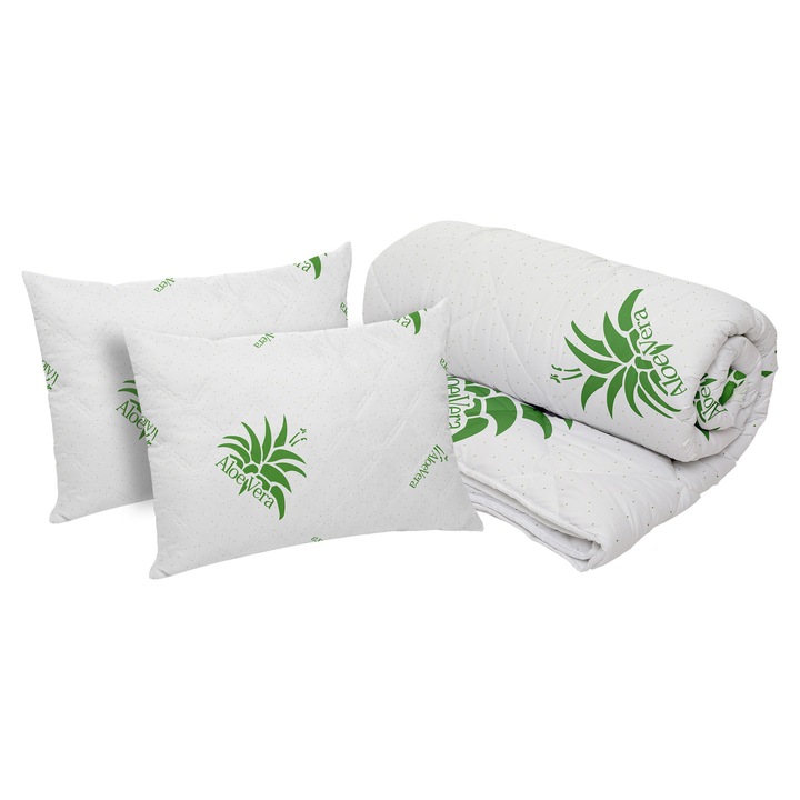 Steppelt paplanhuzat-szett 2 főre 200x220 cm és 2 db mintás párna 50x70 cm NufJoy Aloe Vera, töltet 250 g/m2 antiallergén szilikonozott pehely, mikroszálas huzat, közepesen meleg