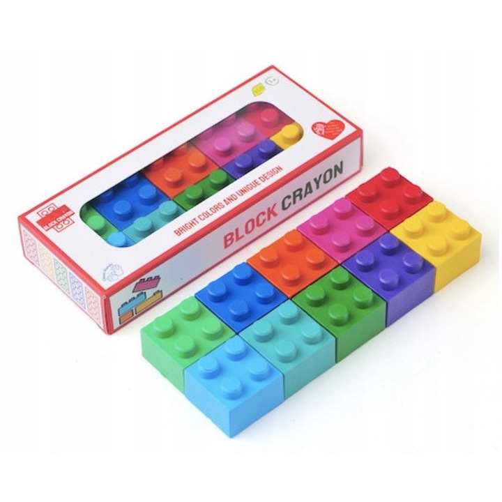 Set 10 Creioane colorate, Multicolor, cerate, Bloc, Materiale sigure, Usor de tinut in mana, Durabilitate ridicata, Culori vii