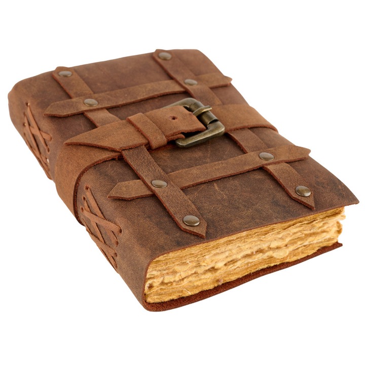 Jurnal din piele handmade cu curea si catarama, 18x13cm, jurnal de recunostinta, PIELE, 18 x 13 cm