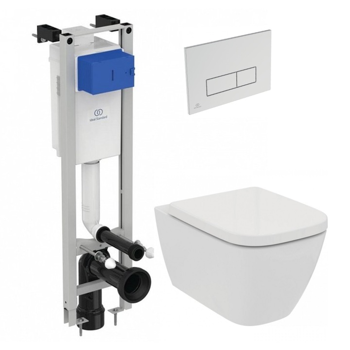 Set vas WC Ideal Standard I.Life B Rimless cu capac soft-close, rezervor Prosys Eco, clapeta Oleas M2, alb, 445x360mm