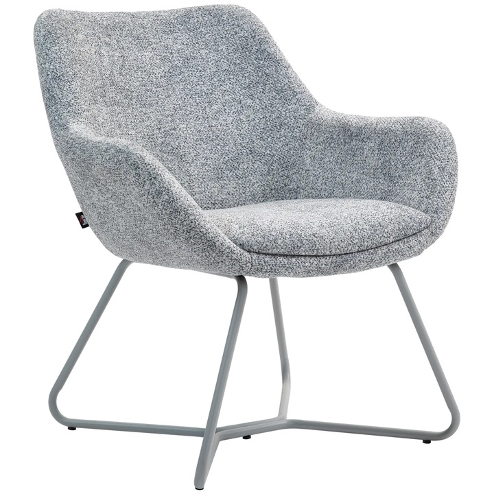 Modern karosszék karfával és háttámlával, vászonhatású karosszékhuzat, hab és acél, 63x69x75 cm, Szürke