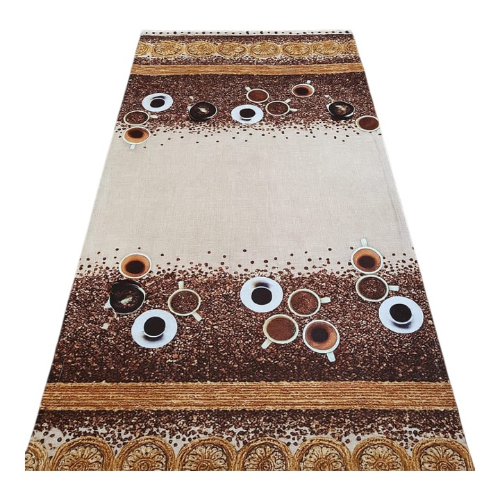 Покривка за маса, Водоустойчива, Мушама, Правоъгълна, 100x140 см, PVC/текстил, Модел чаша за кафе