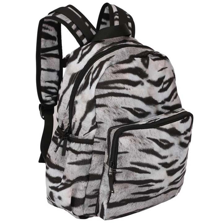 Ghiozdan Molo White Tiger, negru cu alb, 39x31x11cm, bretele reglabile, poliester reciclat