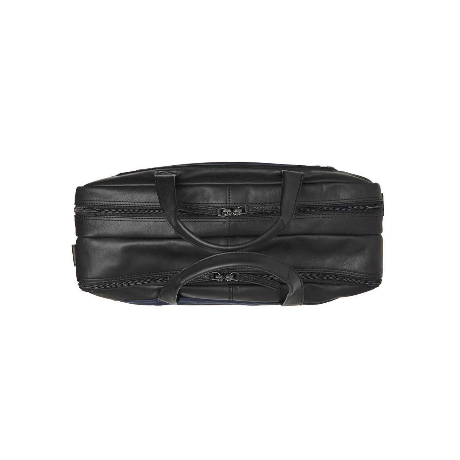 Geantă laptop The Chesterfield Brand Nivano, din piele naturală și nylon, bleumarin, 17 inch, 40x7x30cm