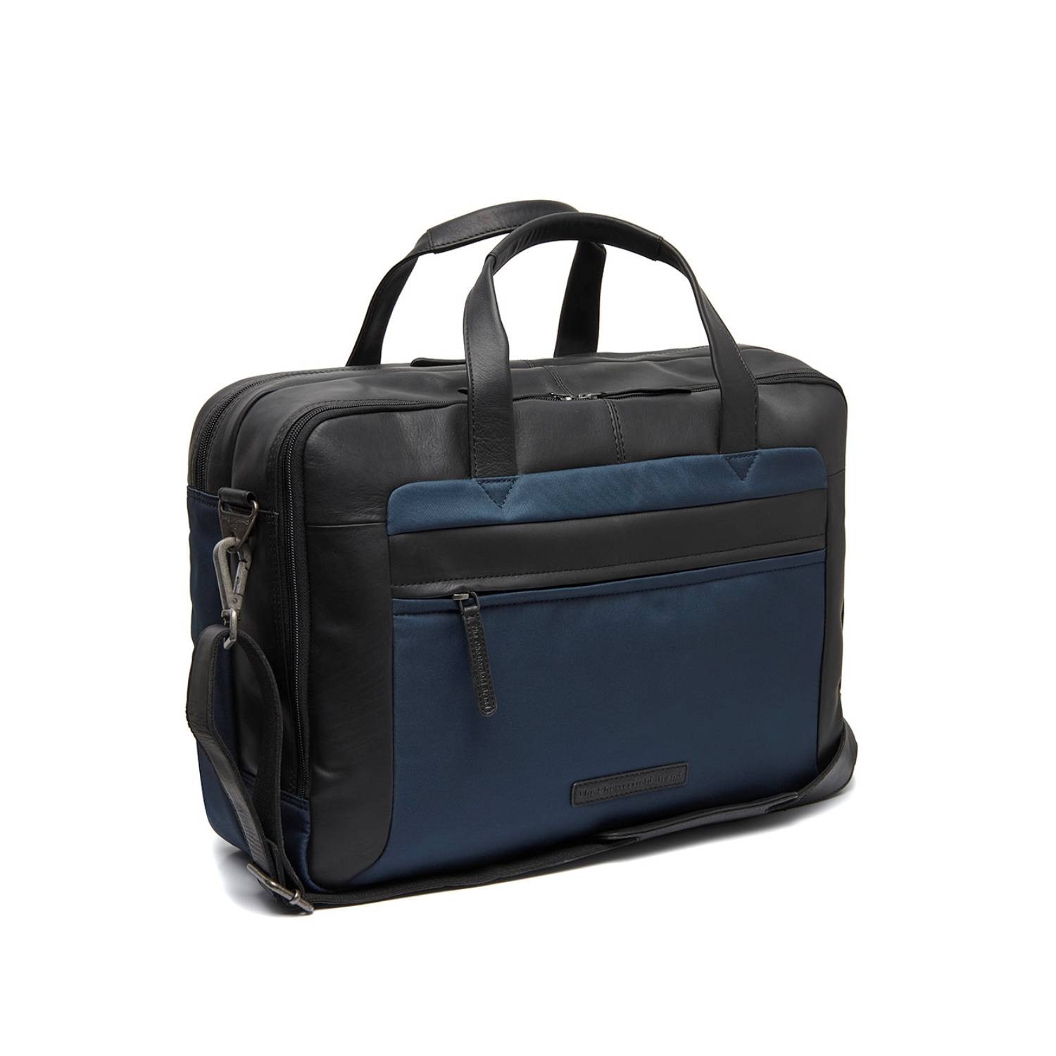 Geantă laptop The Chesterfield Brand Nivano, din piele naturală și nylon, bleumarin, 17 inch, 40x7x30cm