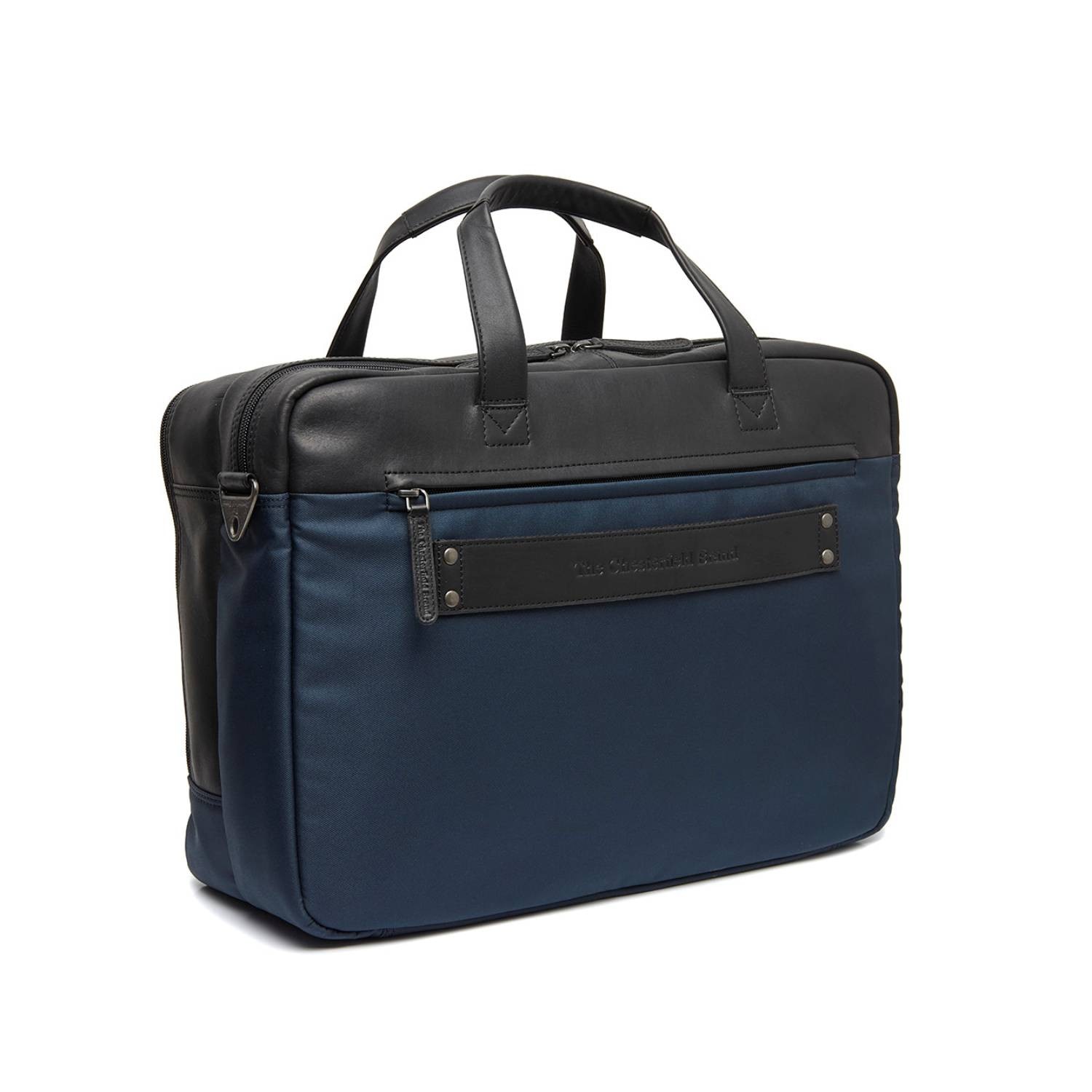 Geantă laptop The Chesterfield Brand Nivano, din piele naturală și nylon, bleumarin, 17 inch, 40x7x30cm