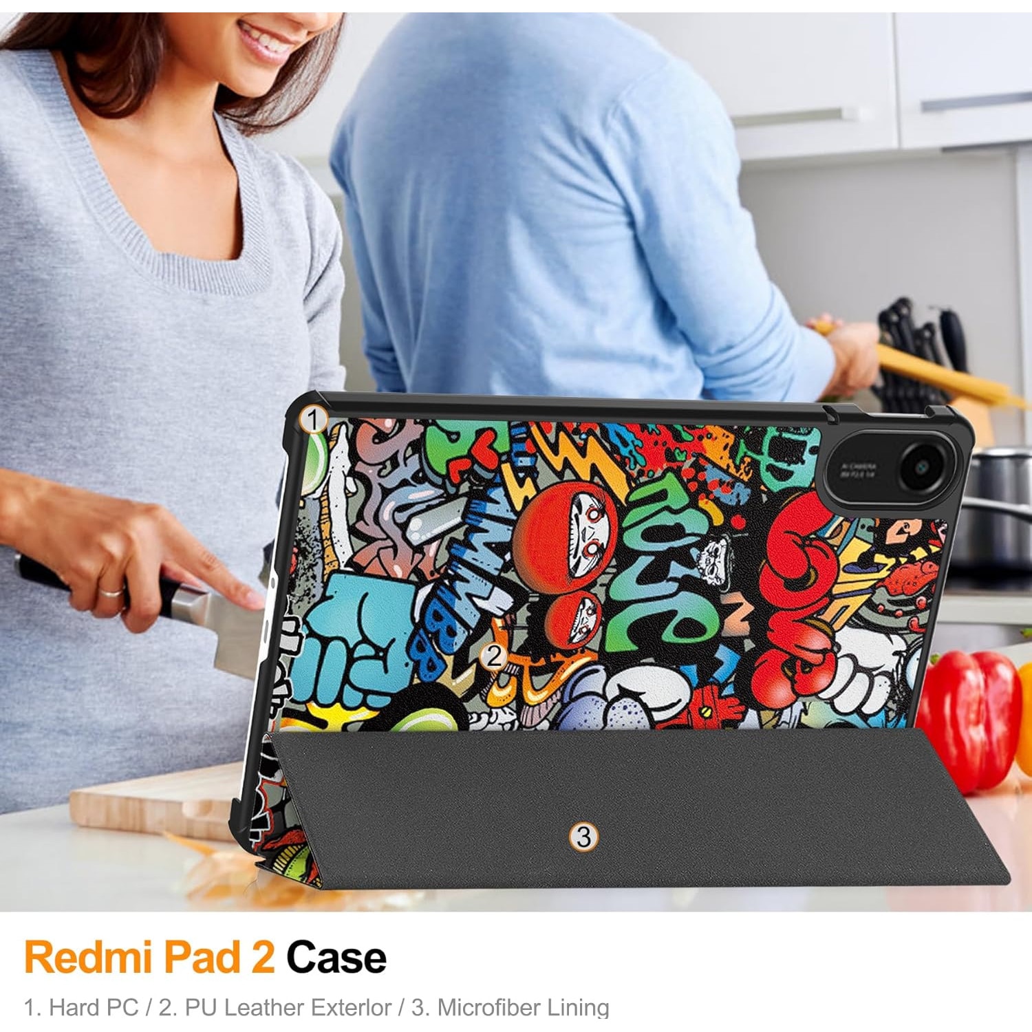 Husa pentru Xiaomi Redmi Pad 2 tip stand functie sleep/wake-up protectie 360 - Graffiti