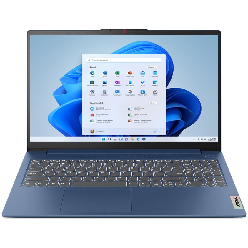 Laptop Lenovo IdeaPad Slim 3 15IRU8 cu procesor Intel® Processor U300 pana la 4.4GHz, 15.6" Full HD, IPS, 8GB DDR5 RAM, 128GB UFS, Intel® UHD Graphics, Windows 11 Home, Abyss Blue