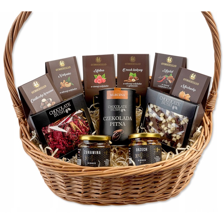 Set cos cadou cu dulciuri premium, Green Touch, ciocolata, fructe confiate, multicolor, 45x49cm