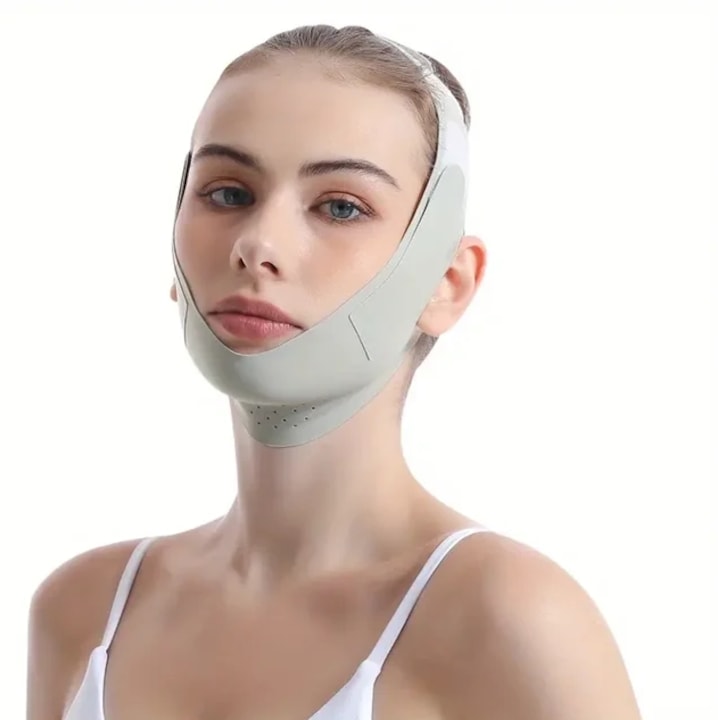 Masca lifting facial V-Neck Line pentru conturare fata, barbie, santuri nasonabiale, crestere fermitate piele, confortabila si respirabila, reutilizabila, Gri