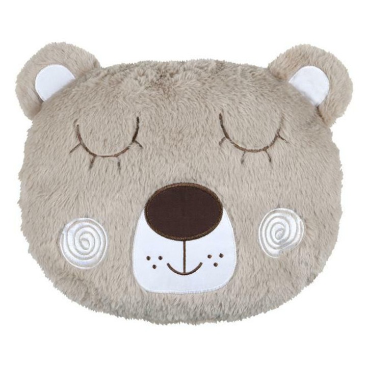 Perna TOBY, STOF, Perna Decorativa Pentru Copii Cu Model De Ursulet, Material Plusat Moale, Detalii Brodate, Ideala Pentru Camera Copilului, Colt De Citit, Calatorii, Confortabila Si Durabila, 26x33 Cm