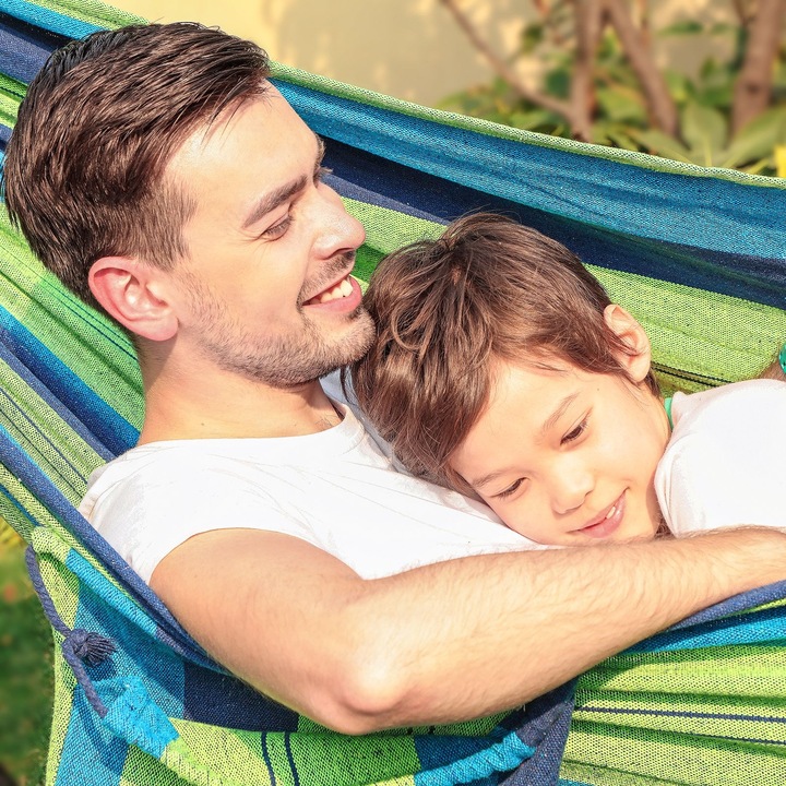 Хамак Songmics, Максимален капацитет 300 кг, Удобен за 1-2 души, Лесен за носене с чанта, За градина, Тераса и екскурзии, Памук/Полиестер, Зелен/Син