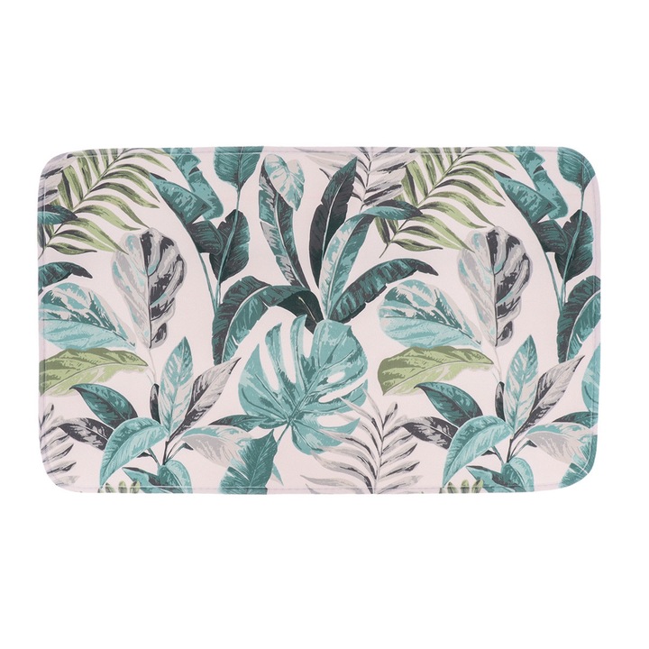 Covor De Baie, TENDANCE, Material Moale, Absorbant, Model Tropical Cu Frunze, Baza Antialunecare, Usor De Intretinut, Ideala Pentru Baie, Toaleta, Balcon, 45 x 75 Cm