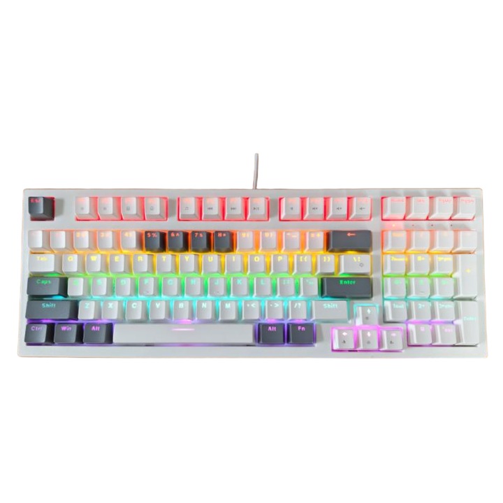 Механична геймърска клавиатура за компютър, RGB осветление, червен превключвател, plug and play, идеална за игри, офис, дом, бяло-сива