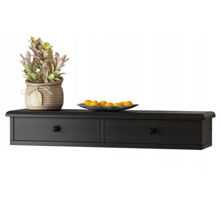 Fekete akasztós polc fiókokkal klasszikus loft falon tágas nappali Rebiko