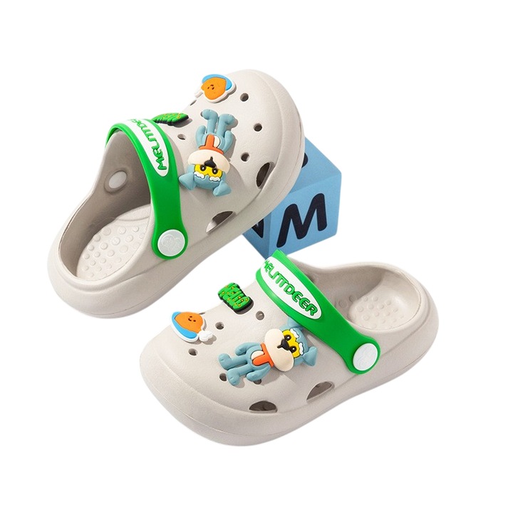 1615Saboti Pentru Copii stil Crocs Mixbo, Papuci Plaja, cu Accesorii Detasabile, Spuma, Gri 13 cm, Gri