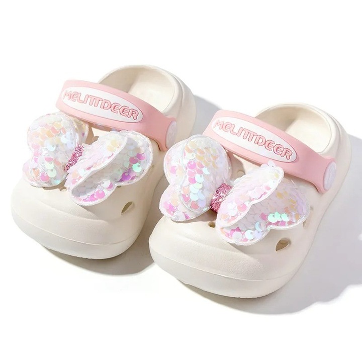 1615Saboti Pentru Copii stil Crocs Mixbo, Papuci Plaja, cu Accesorii Detasabile, Spuma, Gri 13 cm, Alb | Roz
