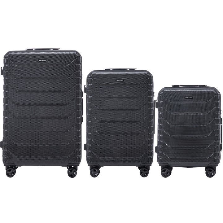 Set 3 Bucati, Valize Wings, Crake, Policarbon, Negru, 100% Rezistent