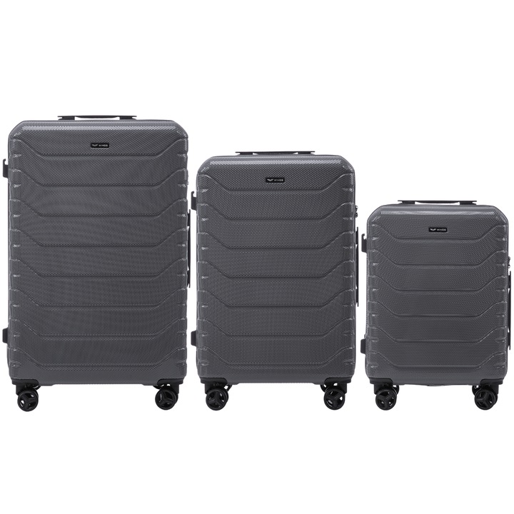 Set de 3 Valize, Wings, Crake, Policarbonat, Gri, Sectiuni Multiple