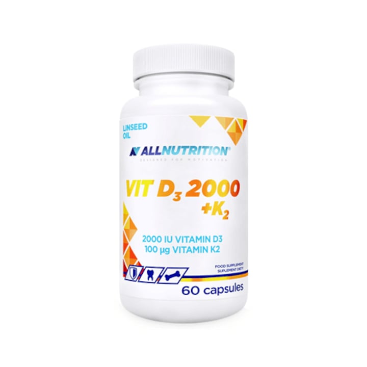ALLNUTRITION Vitamina D3 2000 + Vitamina K2, 60 Capsule, Supliment alimentar, Sistemului imunitar