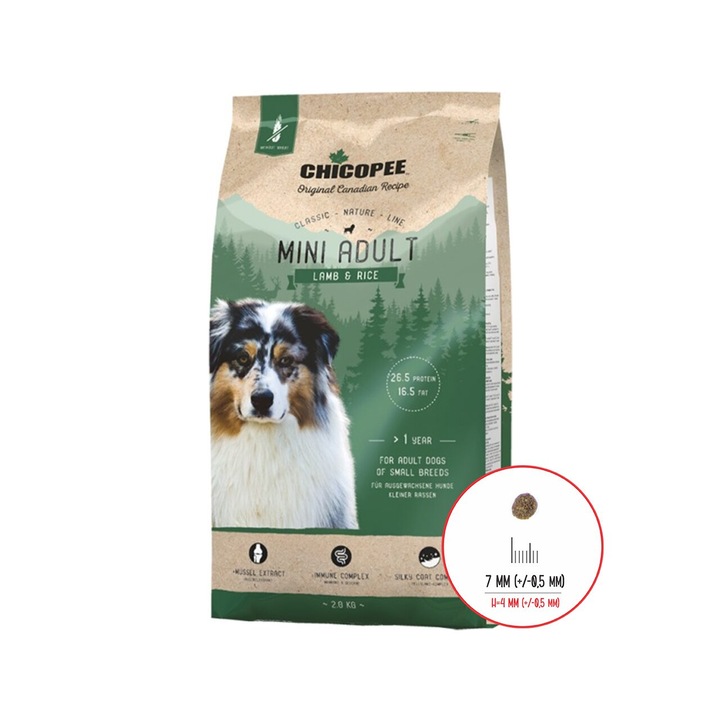 Hrana uscata pentru caini Super Premium, Chicopee CNL Mini Adult, Lamb-Rice, 2 Kg