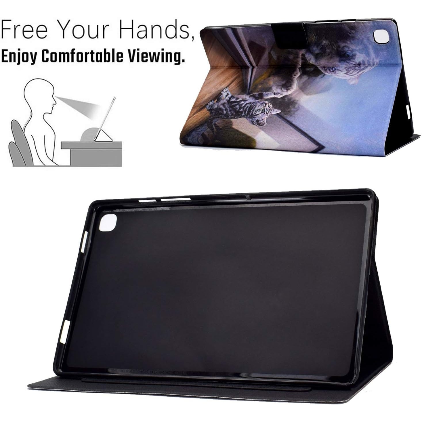 Husă carte Bspring pentru tabletă Samsung Galaxy Tab A7 Lite, 8.7 inch, piele PU, design pisică și tigru