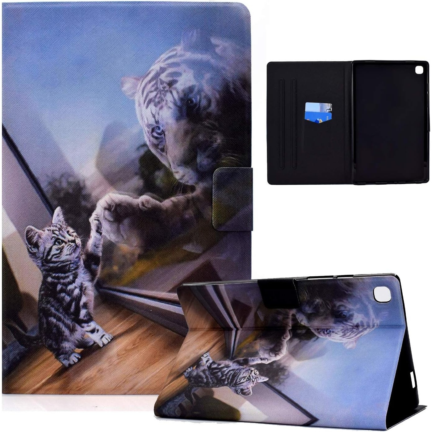 Husă carte Bspring pentru tabletă Samsung Galaxy Tab A7 Lite, 8.7 inch, piele PU, design pisică și tigru
