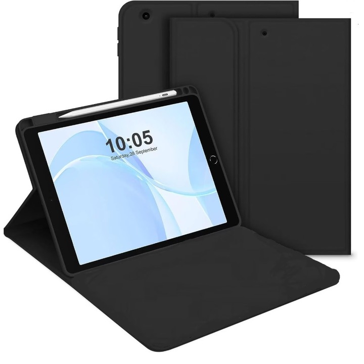 Husa premium office Sigloo, tip mapa, pentru tableta Nokia T20 2021, 10.4", piele sintetica, suport Smart Pen, Black