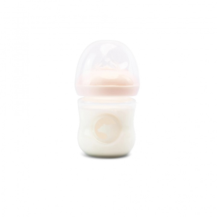 Biberon anti-colici nivel de debit scazut 1, Kidnort Blabaer Pink, din PU durabil si rezistent, capacitate 125 ml, 0-3 luni