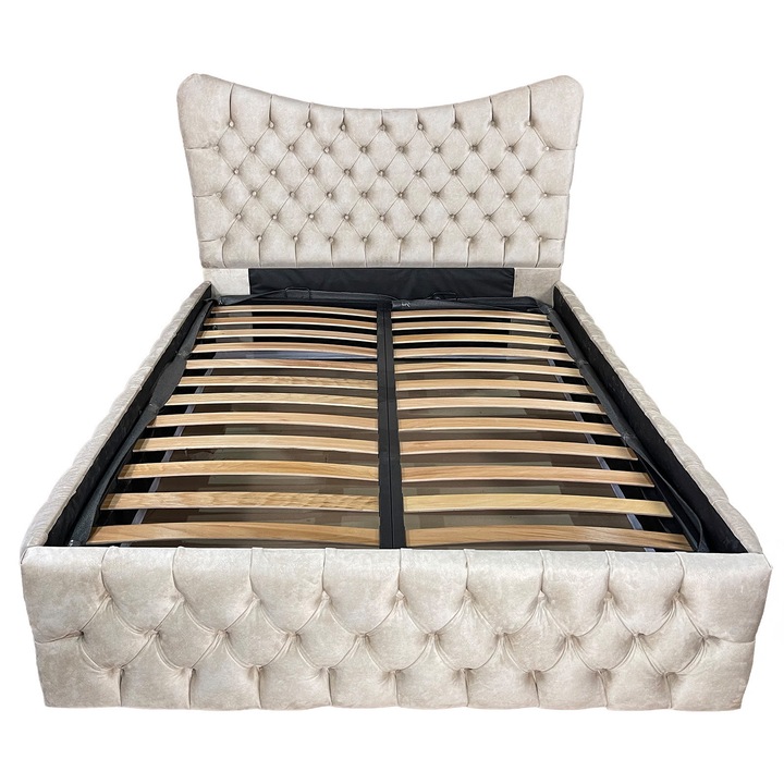 Damo kárpitozott ágy léces alappal, Cairo Premium, krém 910, 140x200 cm, H115